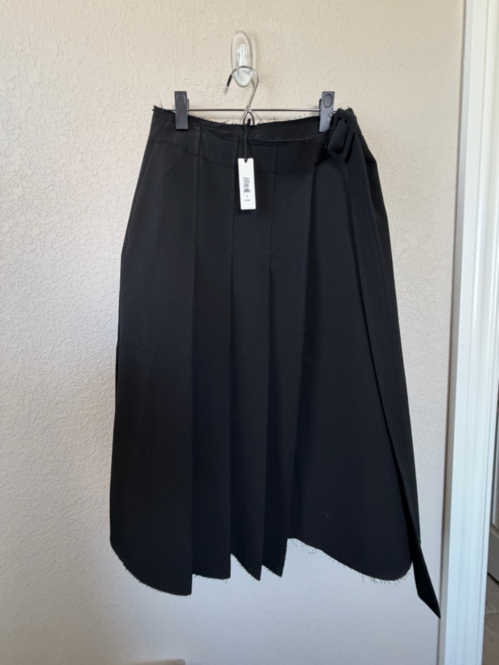 Banana Republic Black Midi Pleated Wrap Skirt with Buckle